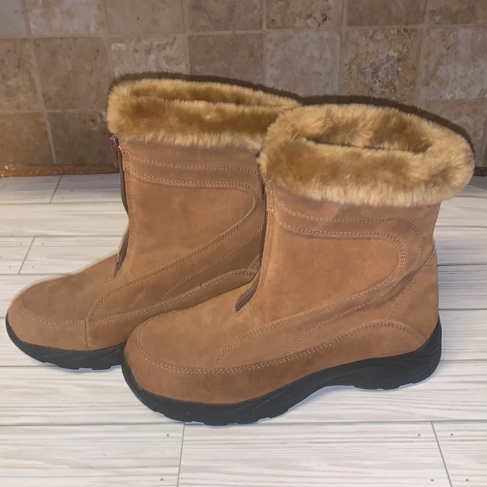 Polar Edge Boots Brown Camel Suede Zip up Front Fur Trim Women’s Sz 9